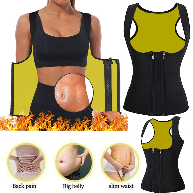 Thermo Women Neoprene Sauna Suit Waist Trainer Weight Loss Vest Hot Thermal Shirt Corset Body Shaper Zipper Sports Top Shapewear maidenform shapewear