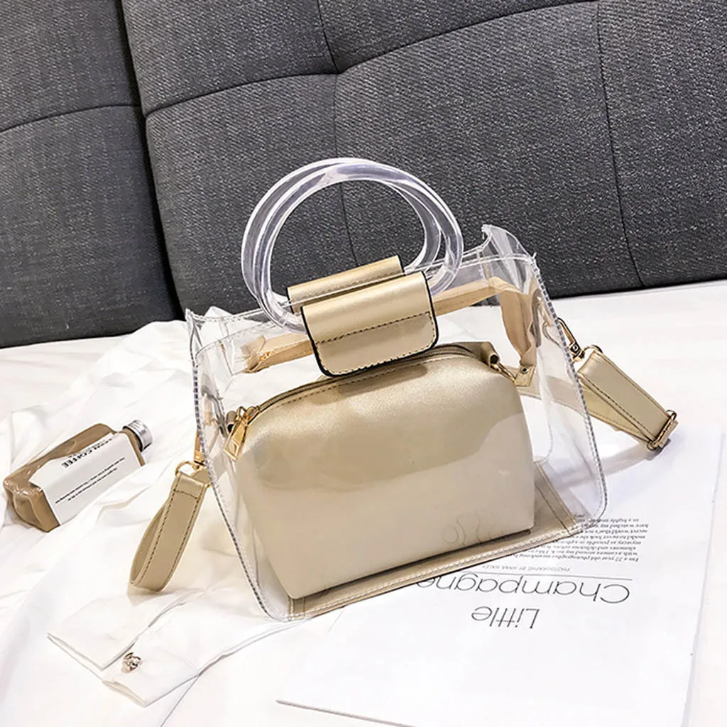 Femme sac à main 2PC gelée Transparent Messenger 2019 nouveau Portable épaule bolso mujer torebka damska shopper sac main #40