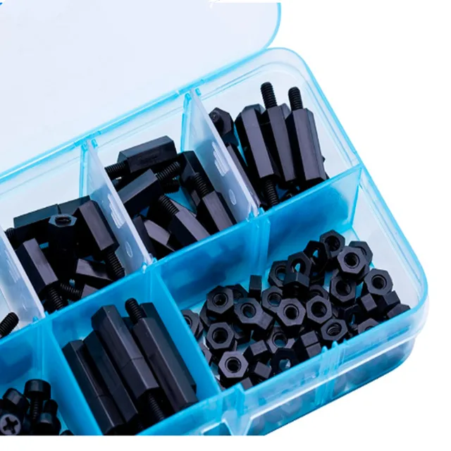 200Pcs/set M2 M2.5 M3 M4 Black/White Hex Nylon Standoff Spacer Column Flat Head Nylon Plastic Spacing Screws Nuts Black