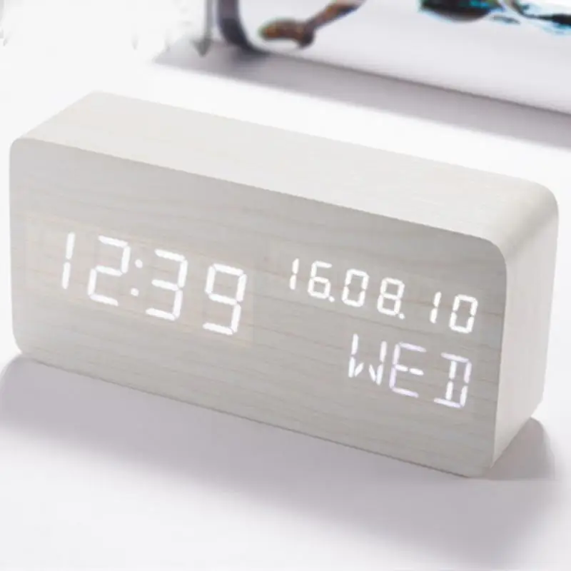 Светодиодный деревянный куб часы Голосовое управление электронные настольные часы светодиодный прикроватный будильник цифровые часы без радио для детей - Цвет: 6