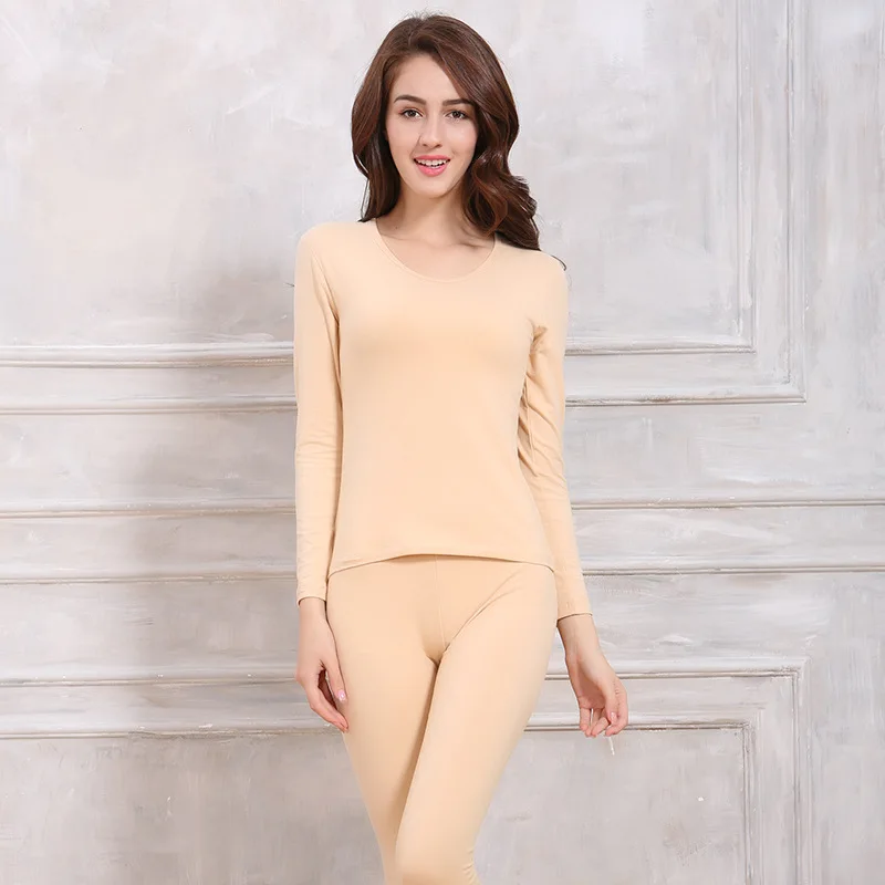 Women's warm autumn clothes long pants cotton comfortable breathable bottoming shirt set solid color thermal underwear