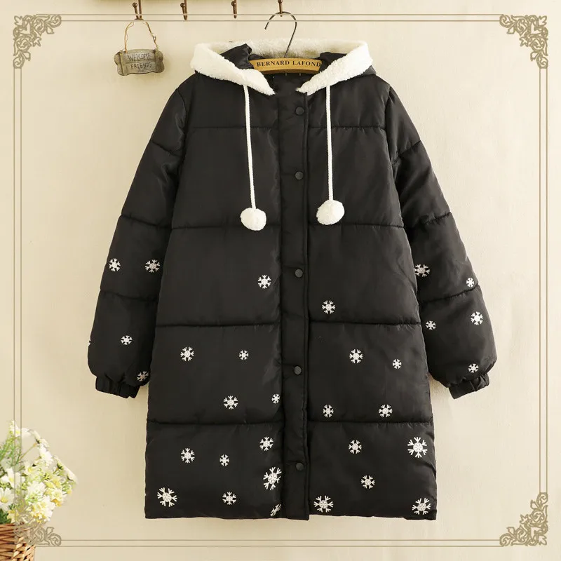 

2019 New Style Winter WOMEN'S Dress plus Velvet Cotton Coat Junior High School Students Mid-length Harajuku Wind Snowflake Thick