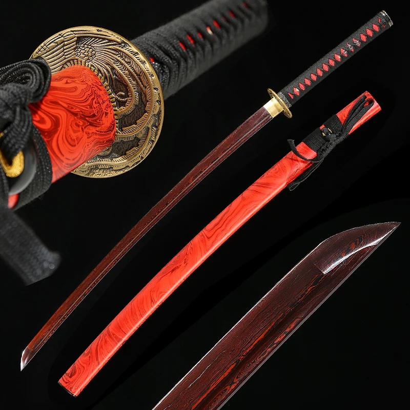 Японские мечи в стиле Katanas полностью ручная работа дамасская сталь красные с