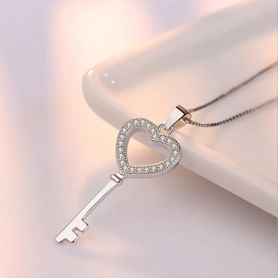 925 Sterling Silver Crystal Round Key Pendant Necklace For Women Wedding  Jewelry Silver Color Fashion Jewelry Gift - AliExpress