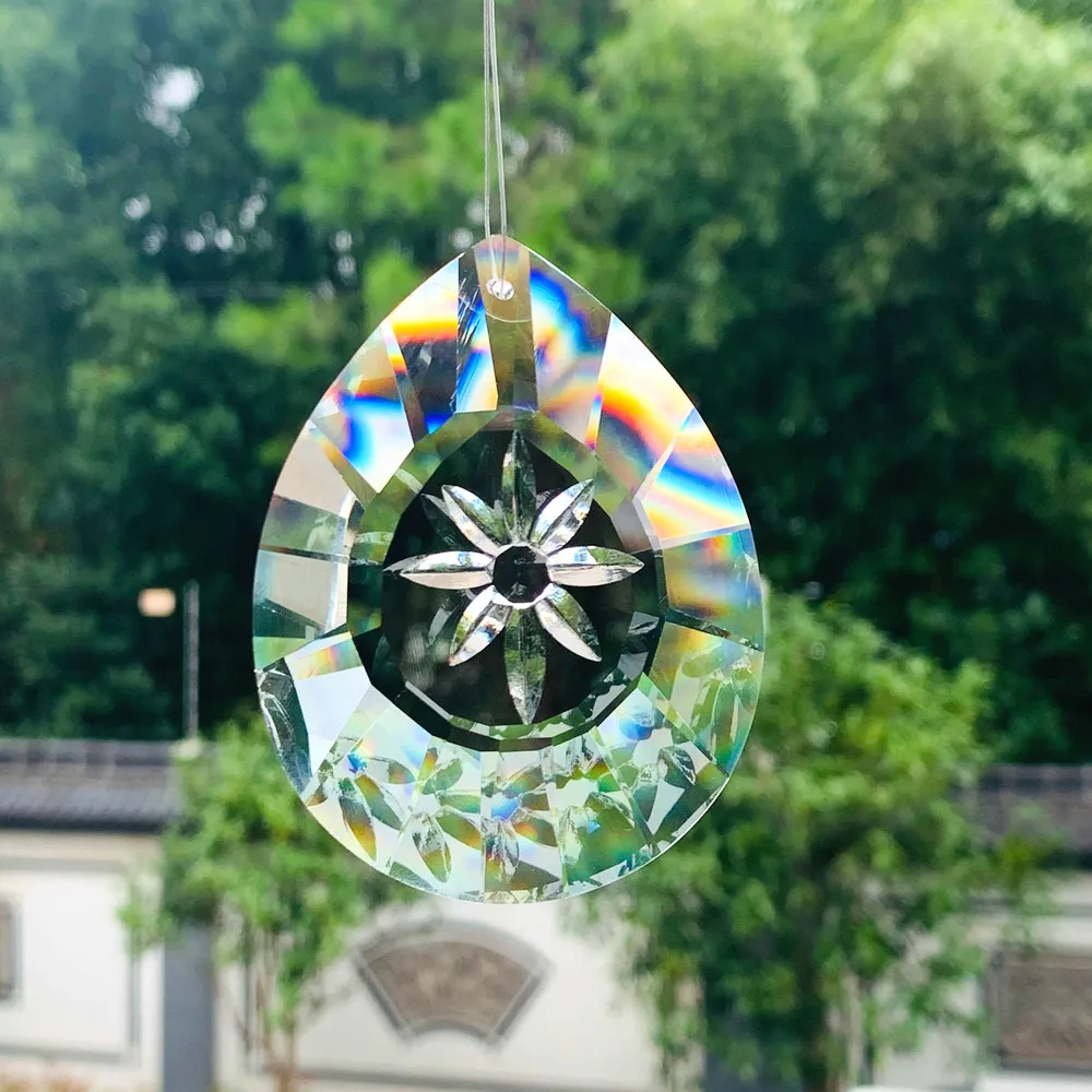 1pc snowflake crystal prism chandelier crystals pendant suncatcher diy window hanging ornament glass clear flower crystal 37mm 76mm Clear Daisy Crystals Prisms Hanging Suncatcher Glass Drop Pendant Chandelier Crystal Ornament Chrismas Home Wedding Decor