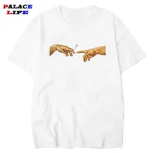 Микеланжело две руки и сигареты печати футболки для мужчин веселое Harajuku Мужская футболка с рисунком хип хоп Уличная футболка Homme Топы