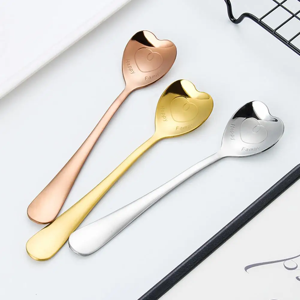 

Stainless Steel Stirring Coffee Spoon Long Handle Heart Shape Teaspoon Tableware for Office Cafe