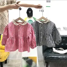 Клетчатое платье в Корейском стиле для девочек, весенние хлопковые Модные Детские платья для девочек 3-8 лет
