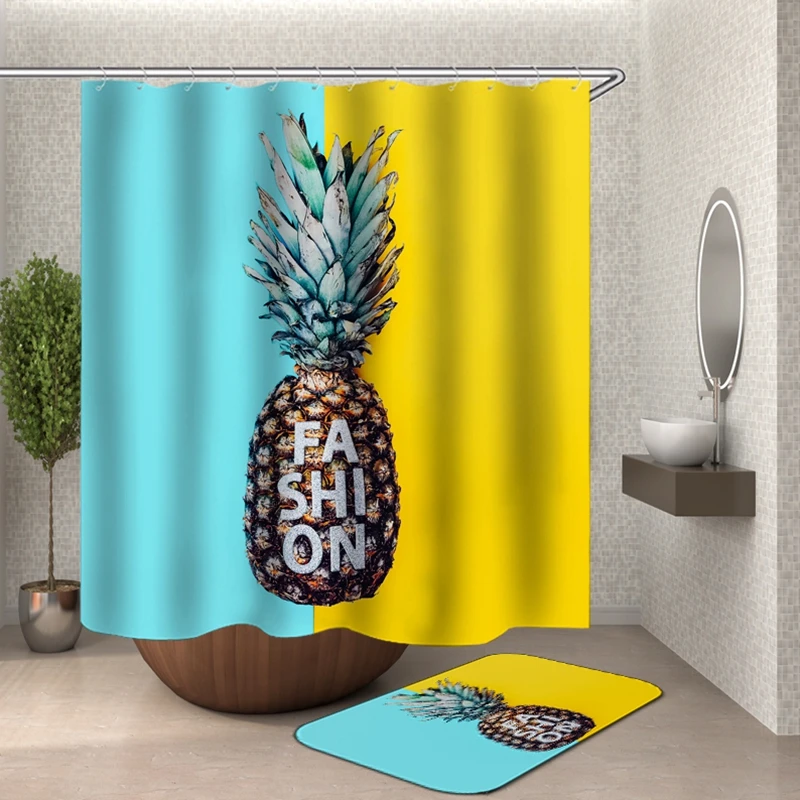 pineapple Shower Curtain With Hooksbathroom curtains bath curtain 3D fabric funny shower waterproof Or Mat | Дом и сад
