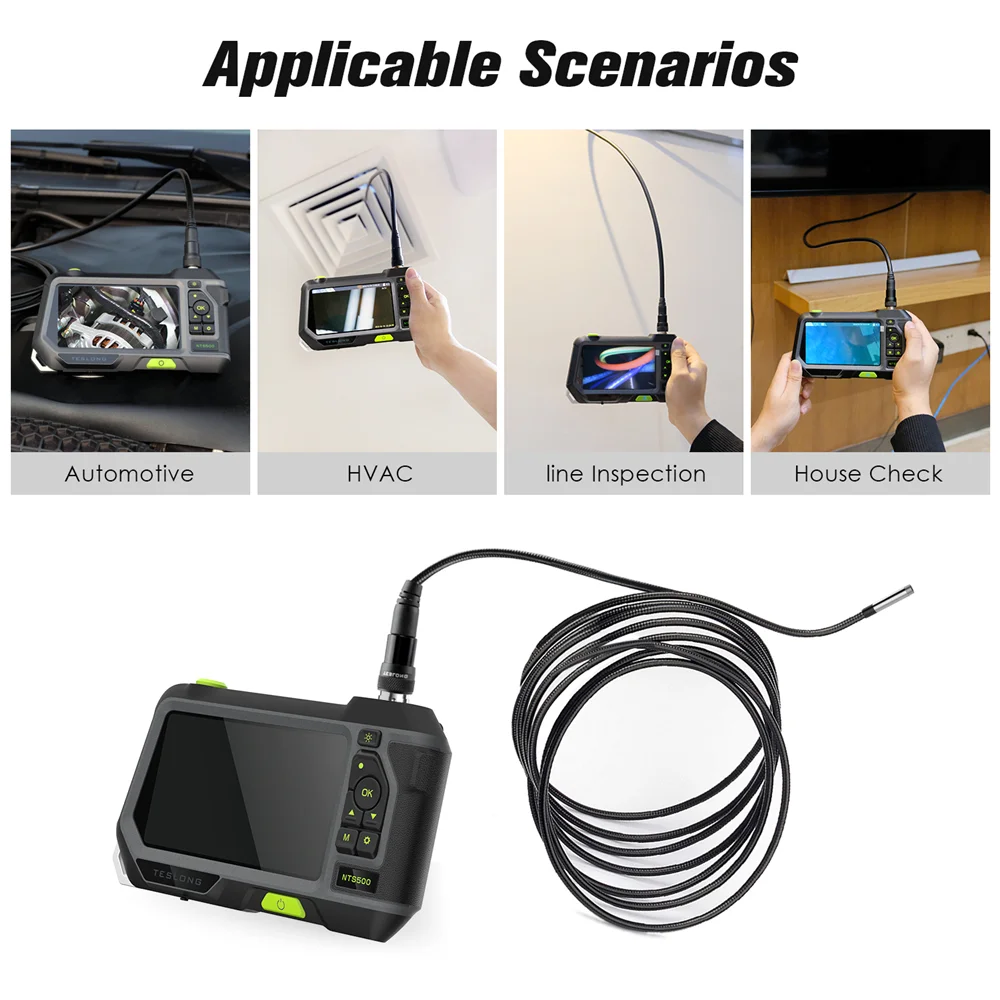 Teslong NTS500 - Endoscopio de doble lente con monitor de 5 pulgadas,  cámara de inspección de boroscopio industrial impermeable con lente doble  de