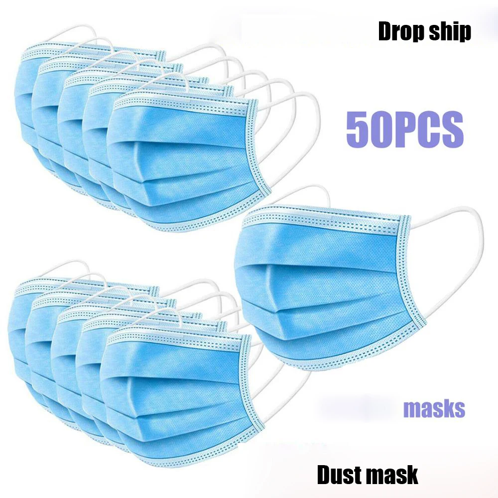 

50PCS/pack 3 Layer Adult Disposable Masks Civilian Mask Anti-dust Non-woven Fabrics Plus Melt-blown Cloth Protect Masks