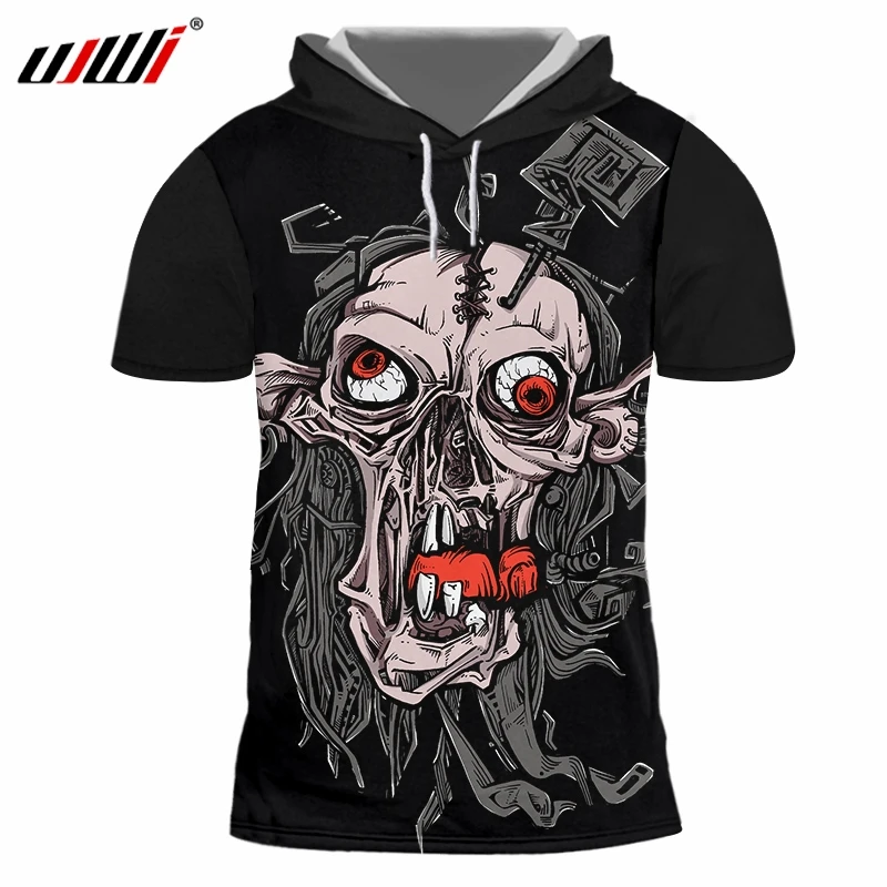 

UJWI Мужская хипстерская модная футболка с капюшоном и черепом в стиле Харадзюку большого размера, уличная футболка для отдыха
