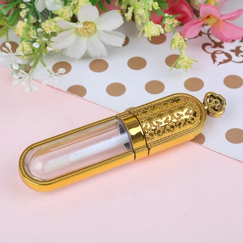 

High Quality 8ml Gold Empty Plastic Lip Gloss Tube Balm Bottle Container Refillable Pretty Tool With Gold Cap