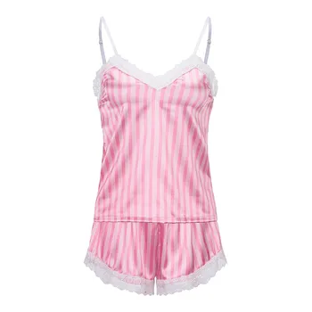 

Summer Fashion Comfortable And Breathable Nightdress Silk Pajamas Sexy Satin Lingerie Lace Shorts Set #YL10