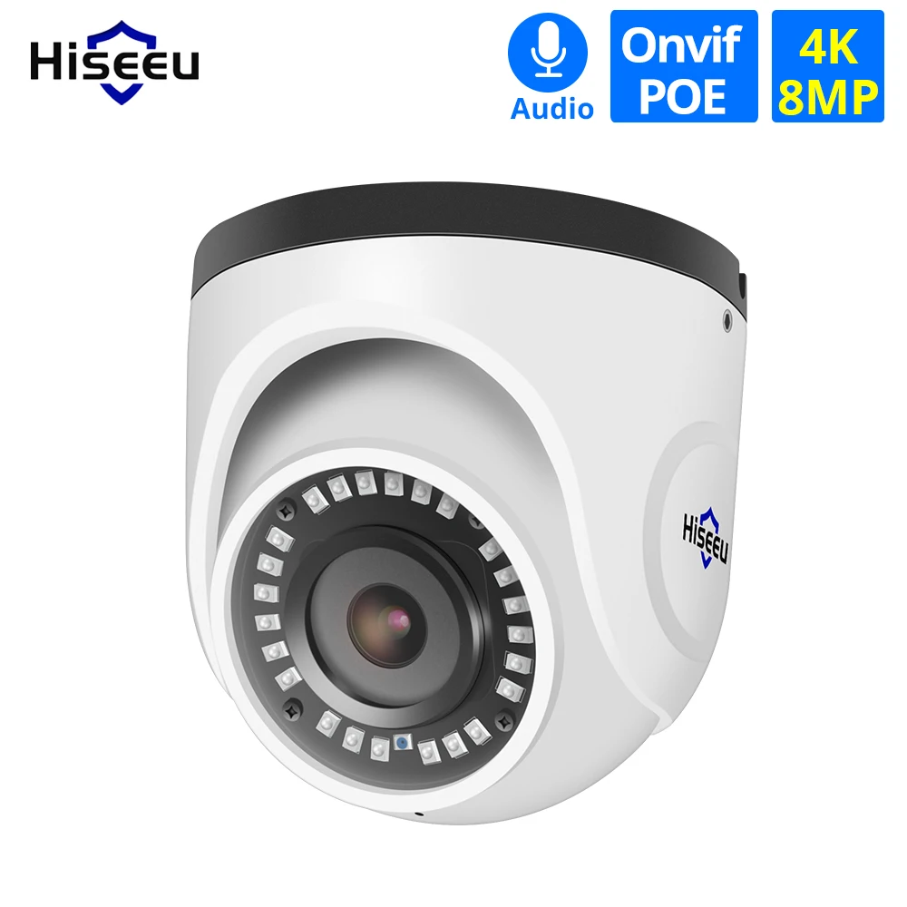 Hiseeu 4K POE ip-камера, аудио камера для помещений, 8 Мп, сетевая купольная камера видеонаблюдения, IR H.265, CCTV, видео наблюдение, Onvif