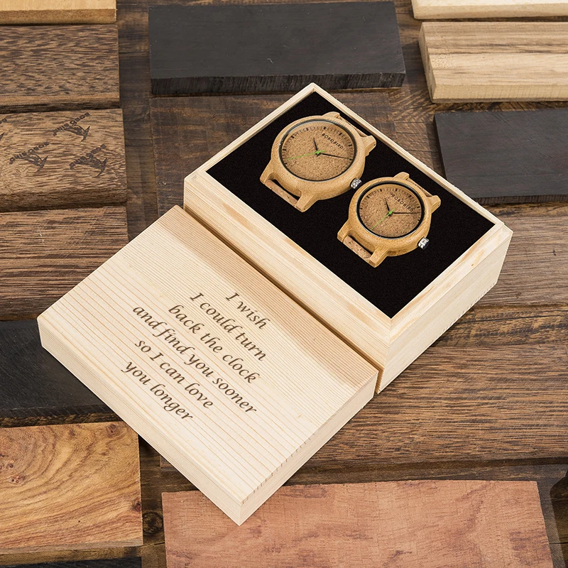 BOBO BIRD простой дизайн парные часы деревянные наручные часы для мужчин и женщин индивидуальные текст на коробке подарок для влюбленных юбилей рождественские подарки