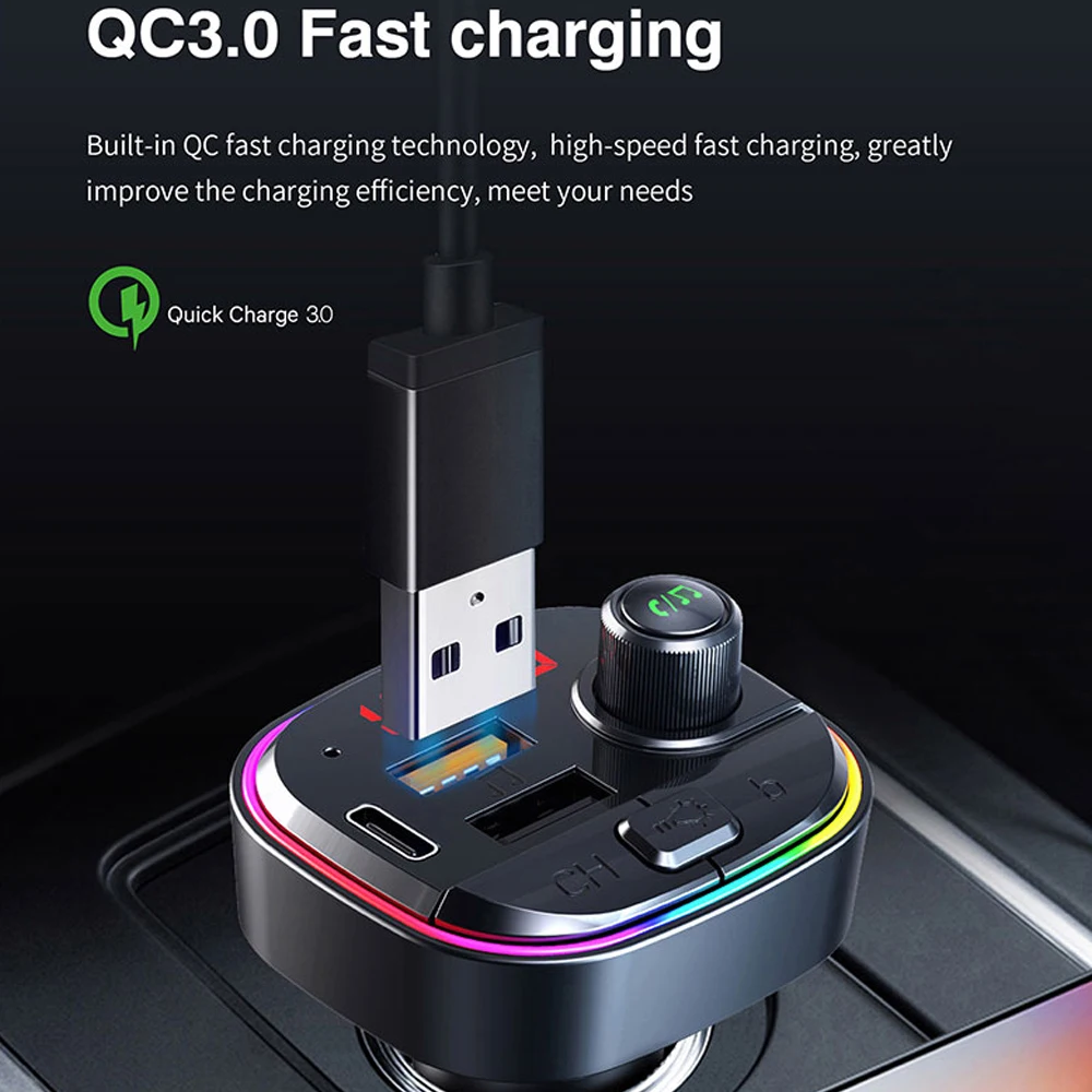Bluetooth 5 0 fm передатчик QC3.0 + PD Быстрая зарядка USB адаптер беспроводной Автомобильный