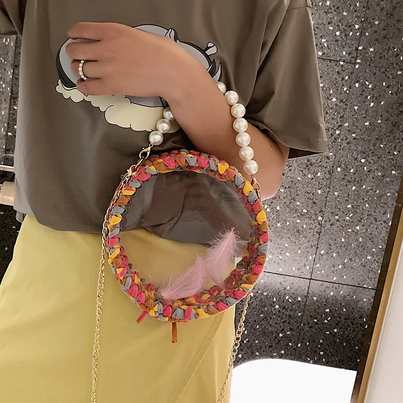 

Bag Women's 2019 New Style Korean-style Small round Bag Weep Yafeng Transparent Handbag Weaving DIY Shoulder Cross-body WOMEN'S