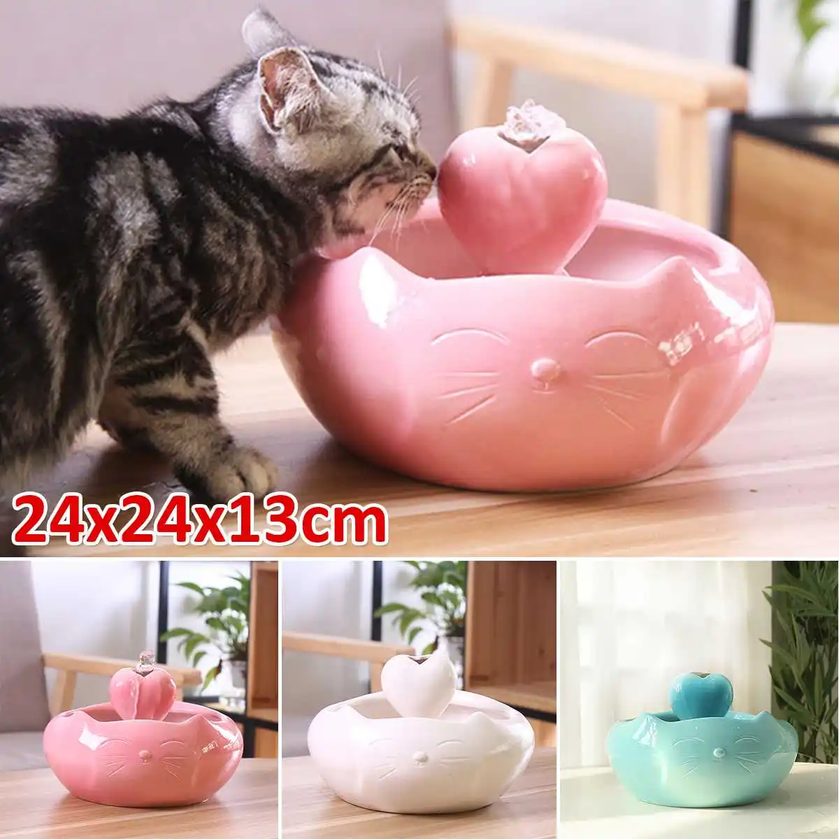2500ml EU/US USB Ceramics Cat Drinking Feeder Automatic Circulating Water Feeder Pet Water Dispenser 3D Fountain Water Basin