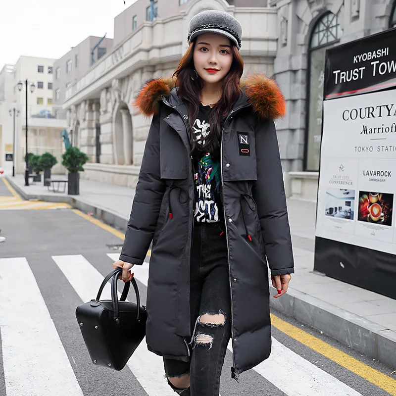 

2018 Europe And America Fashion New Style Mid-length down Cotton Coat Large Color mao ling kuan Waist Elastic xi dai kuan Cotton
