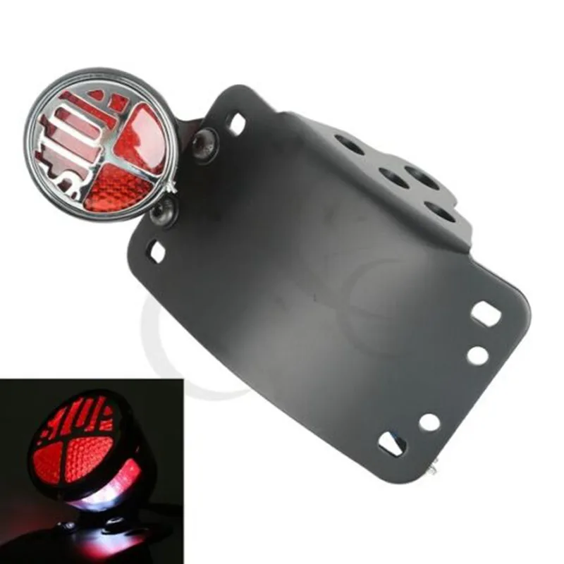 

Motorcycle Side Mount License Plate Stop Brake Tail Light Bracket For Harley Cafe Racer Chopper New