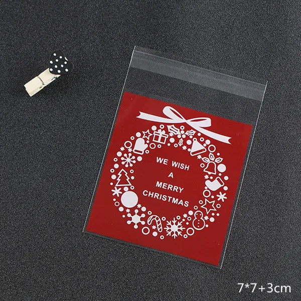 Red 7x7cm 100 шт рождественские принадлежности Самоклеющиеся пластиковые подарочные пакеты DIY для выпечки печенья конфеты печенье прозрачные упаковочные пакетики Органайзер сумки - Цвет: Red 7x7cm