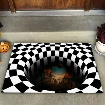 

Square Creative 3D Swirl Print Floor Mat Optical Illusion Trap Non-slip Doormat Black and White Vortex Pad Scary Decor