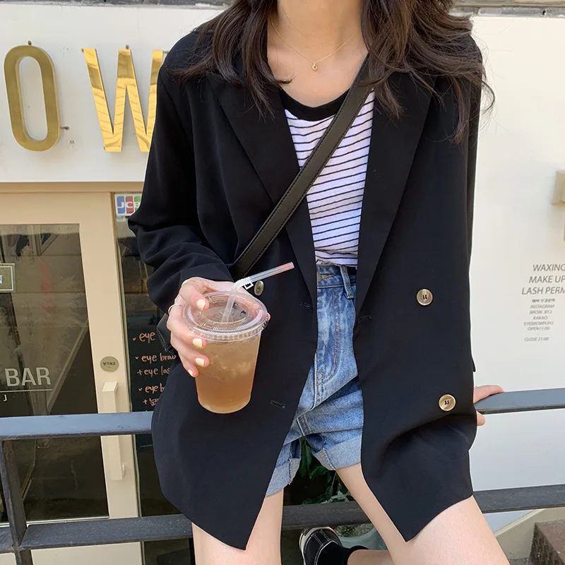 

Yellow Zheng CHIC Double Breasted Black V-neck Casual Small Suit Coat Women's 2019 Korean-style Autumn New Products WT29273