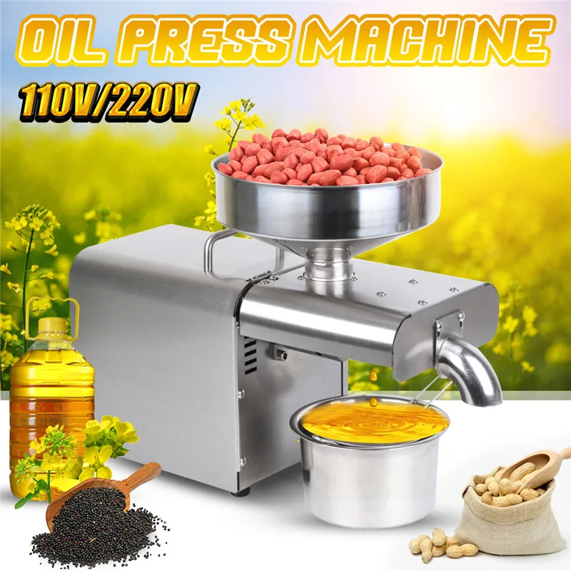 220V/110V Oil presser Household Stainless steel Oil press machine EU/US Plug Peanut Olive oil maker use for Sesame Almond Walnut