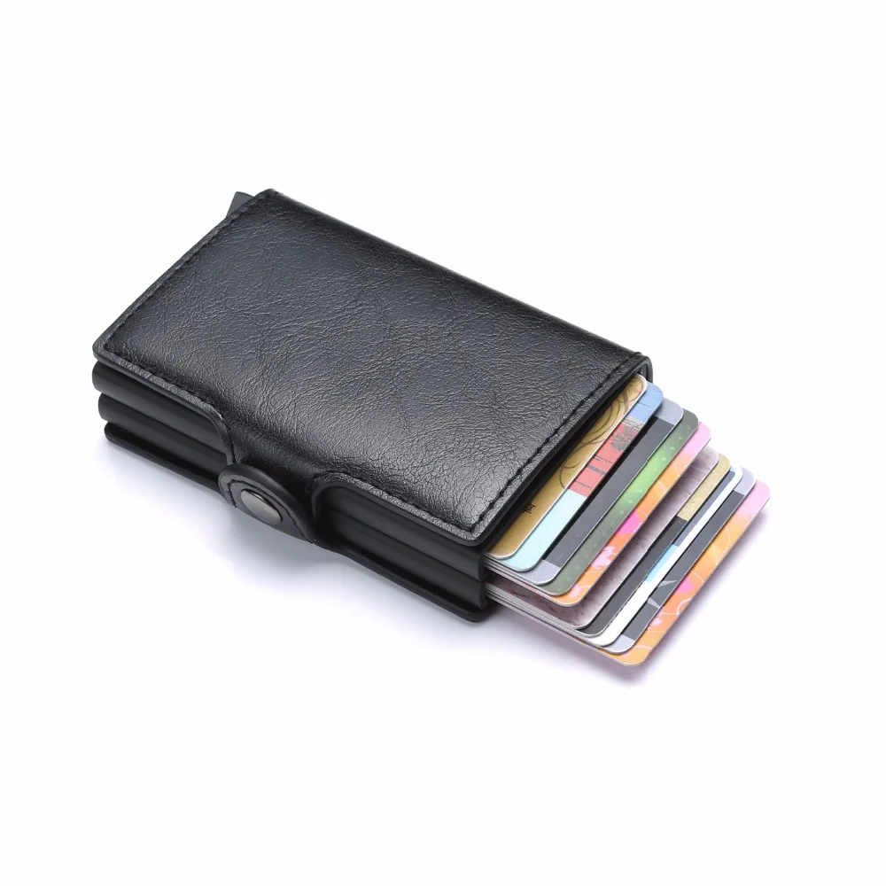 RFID мужской кожаный ID кредитный держатель для карт мужской автоматический алюминиевый сплав Hasp Box бизнес двойной слой визитница кошелек для мужчин