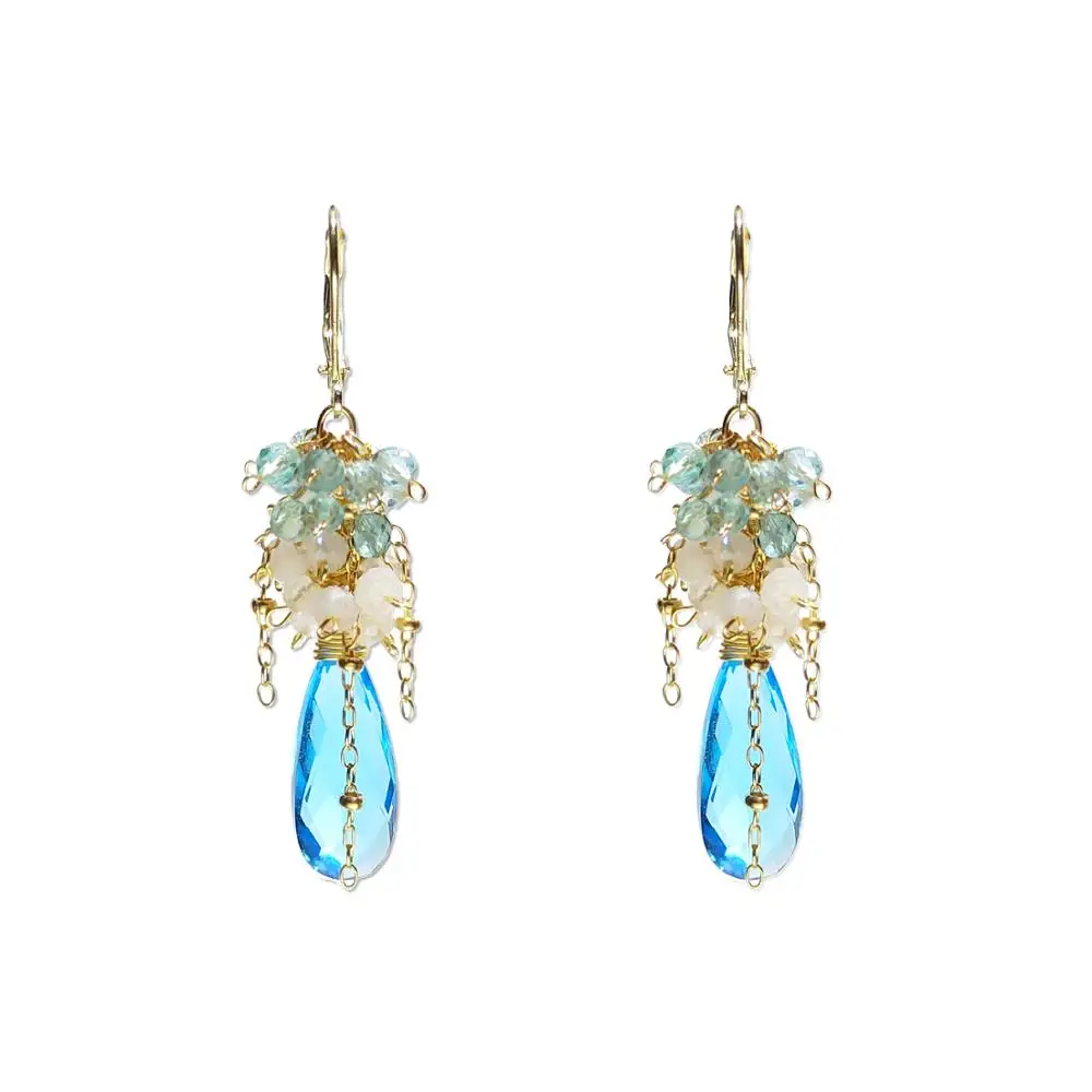 

Lii Ji Blue Quartz Drop Bead Natural Moonstone Apatite 3mm Beads 14K Gold Filled 925 Sterling Silver Gold Color Hook Earrings
