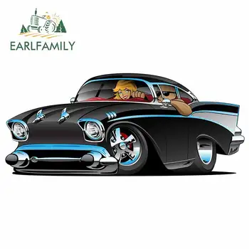 

EARLFAMILY 13cm x 5.7cm for Classic Hot Rod Fifties Muscle Car Stickers Scratch-Proof Windows Decal Cartoon RV Car Assessoires
