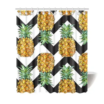 

Pineapple Fruit Art with Chevron Pattern House Decor Shower Curtain for Bathroom Decorative Shower Curtain Set with Rings,