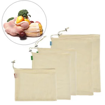 

DHL 100set 3pcs/set Cotton Mesh Vegetable Bags Reusable Cotton Mesh Storage Bag Kitchen Fruit Vegetable with Drawstring