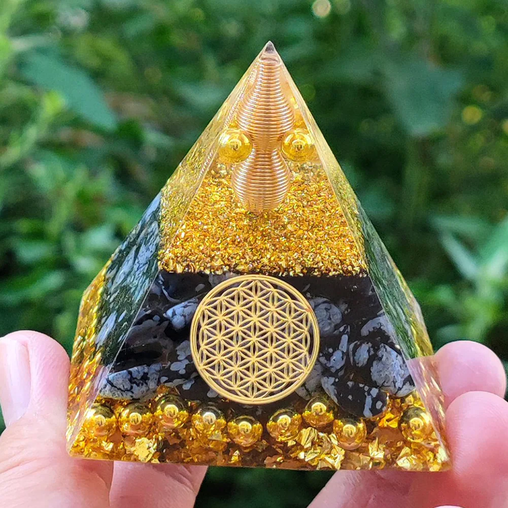 Piramide di cristallo curativo dellorgone con albero dei soldi in peridoto generatore di energia a piramide con pietre burattate occhio di tigre per la decorazione di bilanciamento dei chakra Reiki 