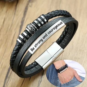 

Personalized Custom Engrave Family Names Stainless Steel Bead Charms Bracelets Genuine Leather Rope Bangle