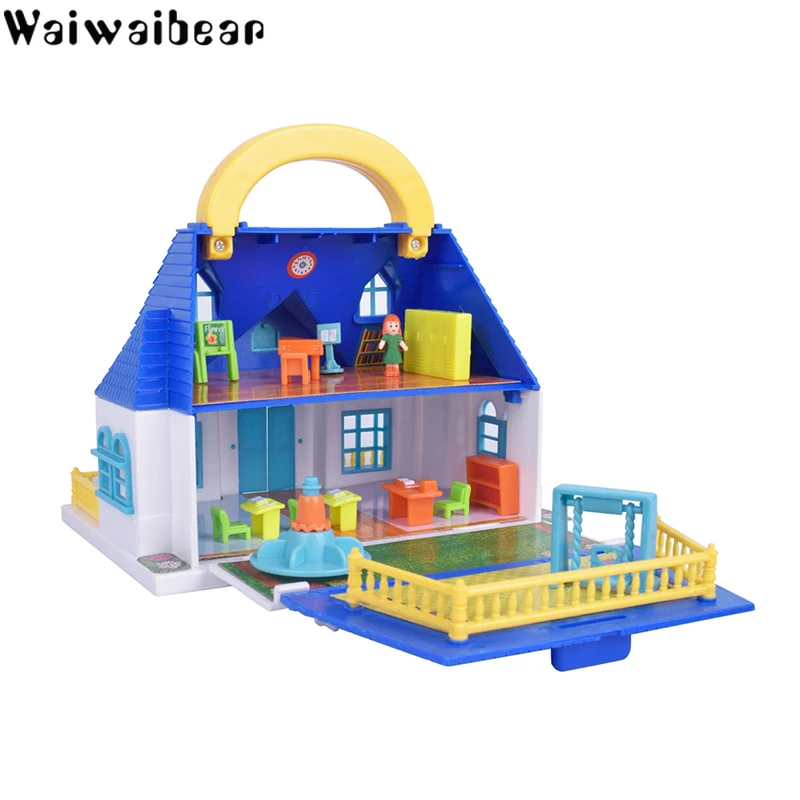 

Children's Play Casa Toys Girl Suitcase Doll House Assembly Set Toy Model Building Kits Villa House DIY Furniture Accessories