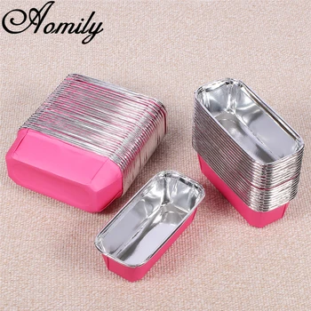 

Aomily 50Pcs Rectangular Mutil-color Aluminum Foil Muffin Cupcake Paper Cups Cake Tray Party Baking Decoration Cupcake Wrapper