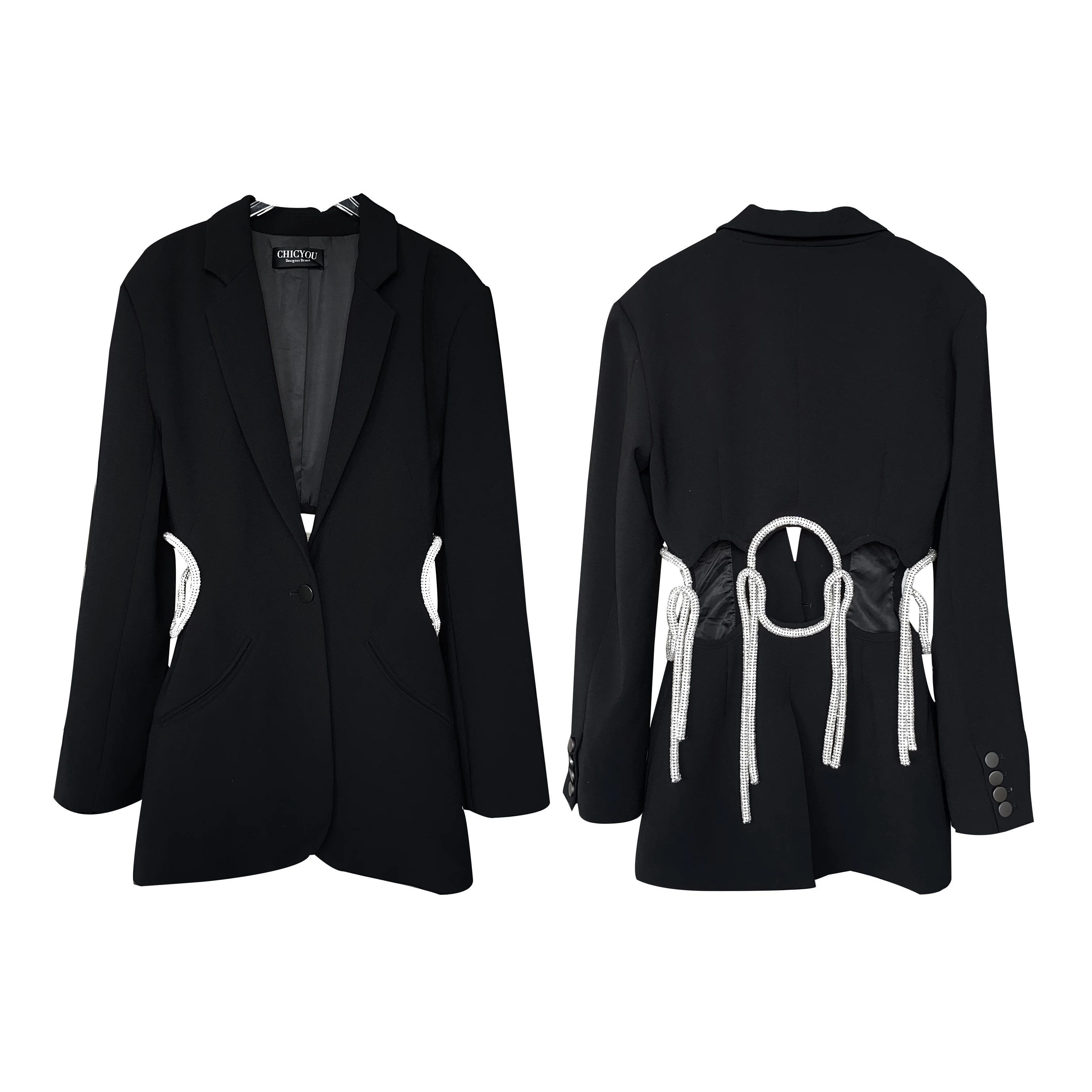 DEAT Notched High Waist Full Sleeves Hole