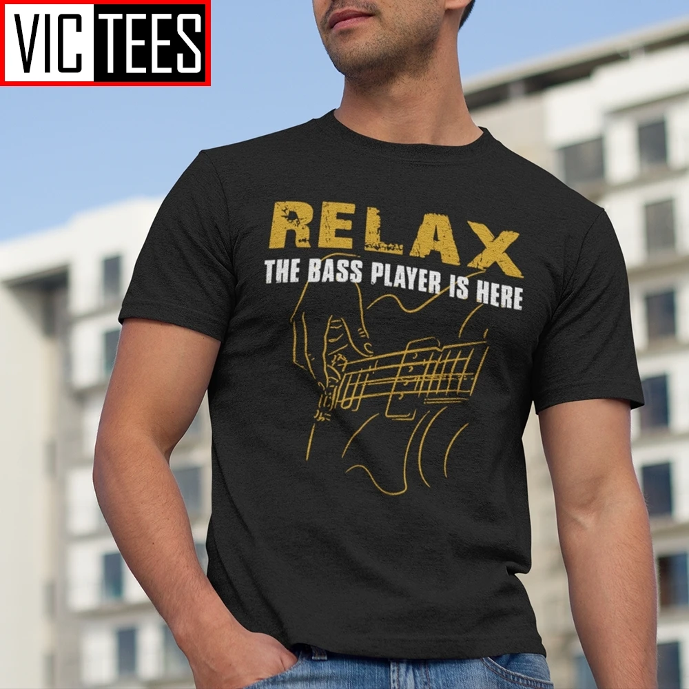 T-Shirt Da Uomo Per Uomo Bass Playerrelax The Bass Player Is Here Chitarre Elettriche Acustiche Music Man Short Tees Maglietta Da Uomo