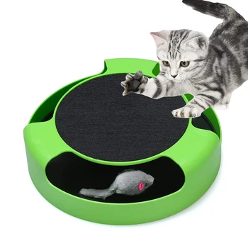 

2 In1 Cat Toys Interactive With Running Mice And Scratching Pad Durable Green Safe Kitten Cat Game Exercise No Battery Needed