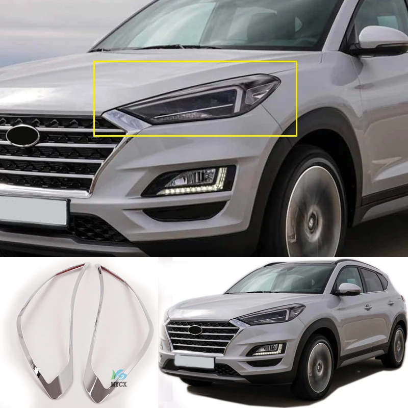 

2PCS For Hyundai Tucson 2019 2020 2021 ABS CHROME FRONT HEAD LIGHT LAMP COVER HEADLIGHT TRIM EYELID 2PCS ACCESSORIES