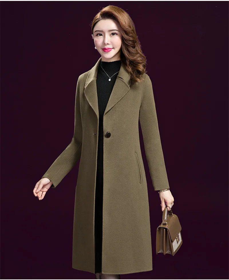 New Style Korean Fashion Oversized Vintage Long Wool Dress Lapel Women Coat for Ladies