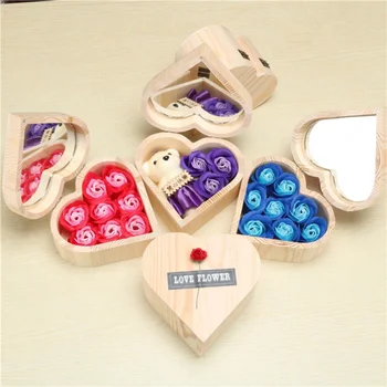 

New Hot Dropshipping Wooden Gift Box Soap Flower Simulation Rose Shape Candle Box Valentine's Day Birthday Gift/