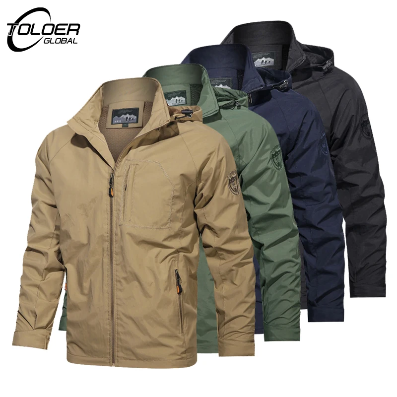 

Men's Spring Autumn Zipper Coats Casual Bomber Jackets Outdoor Windproof Hiking Camping Hooded Windbreaker Male Military Jacket