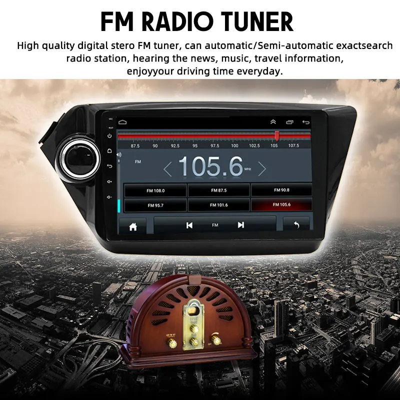 자동차 라디오 9 인치 2din 안드로이드 10 와이파이 1G + 16G 터치 스크린 듀얼 USB 4G 네비게이션 GPS 블루투스 기아 오래된 K2 2011-2015 에 적합