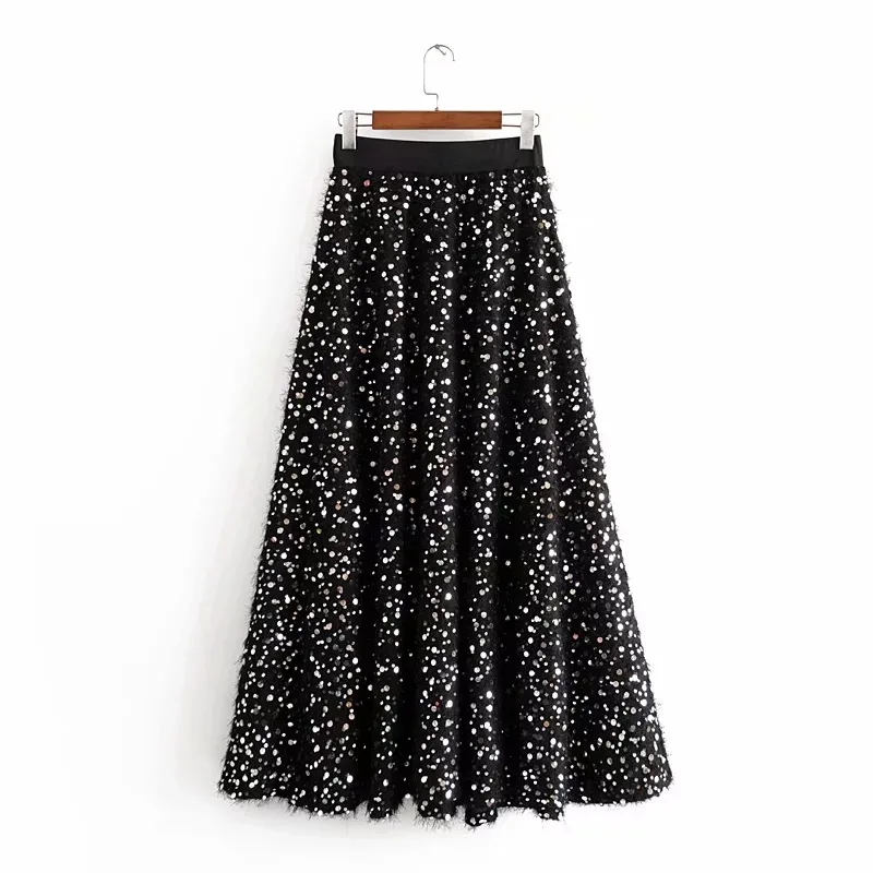 

C5284-2610 Women's Dress New Products Sequin Inlaid Elastic High Waist Skirt