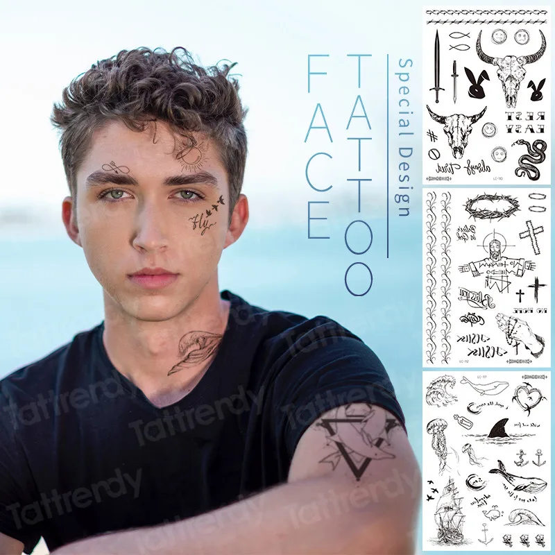 Мужская временная татуировка на шее tatoo tribal поддельная хна треугольная