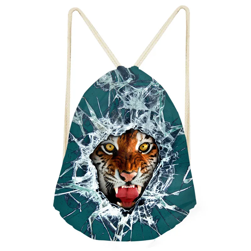 ELVISWORDS Tiger Printed Bag for Kid Boys Animal Drawstring Backpacks Men‘s Sport Gym Bags Travel Beach Sack Bag Shopping Bags - Цвет: CC3720Z3