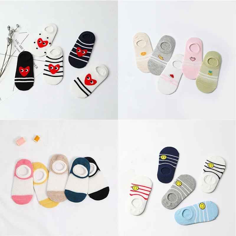 Children's Socks New Style Head with Same Color Liner Mesh Boat Socks Japanese And Korean Style Cotton Children's No-show S
